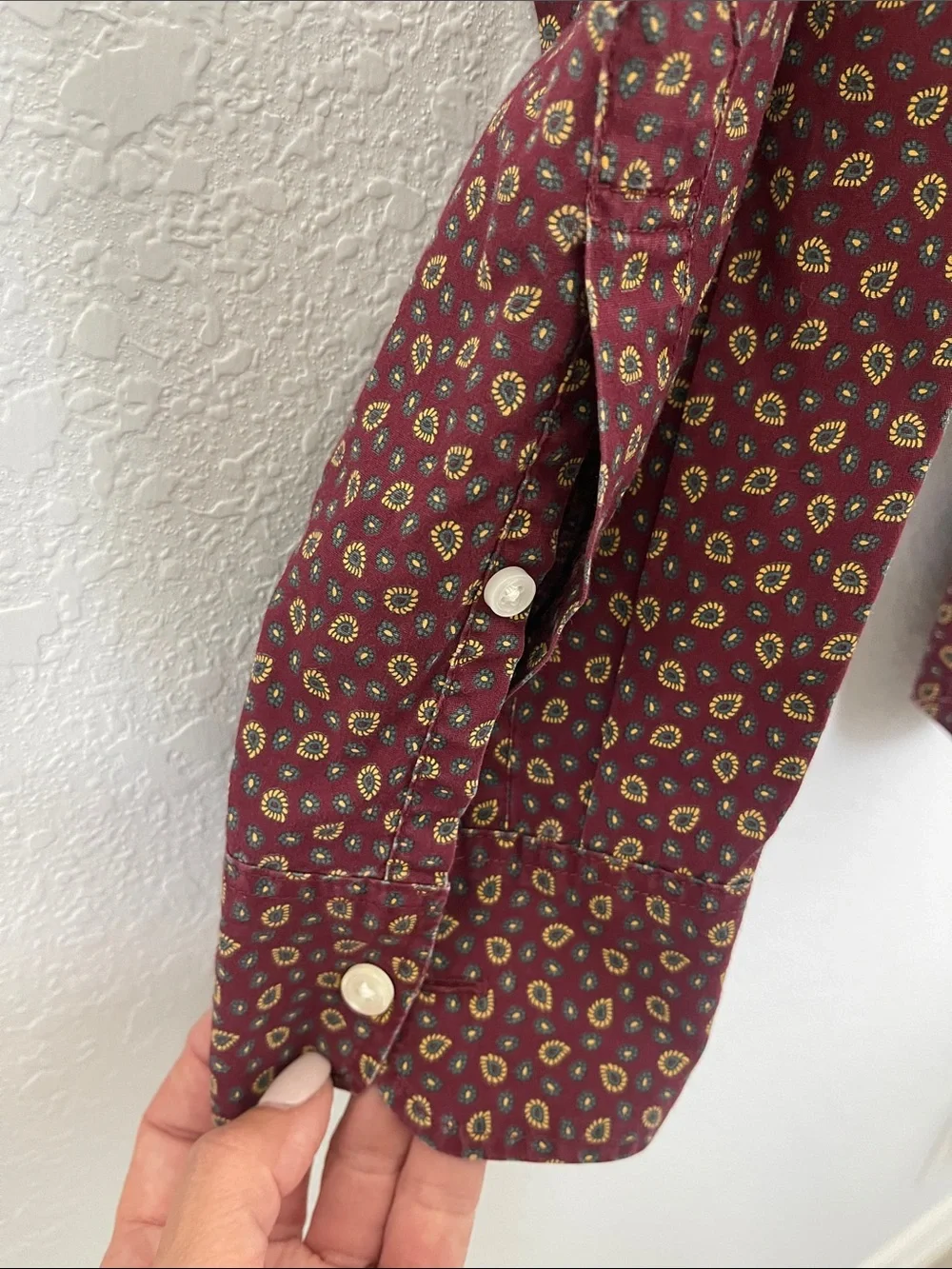 J.Crew Flex Washed Slim Untucked Shirt Men’s XL Burgundy Print Stretch